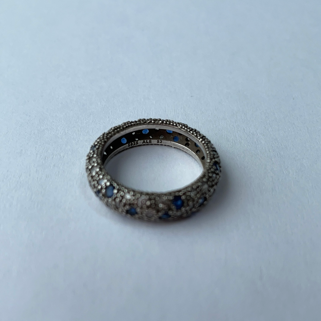 Genuine Pandora Cosmic Clear Blue Pave Stone Ring Size 54