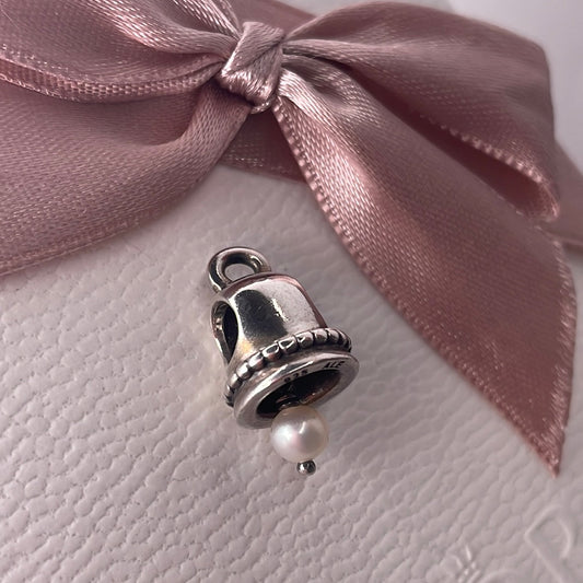 Genuine Pandora Christmas Wedding Church Bell With Pearl Dangle HTF Rare