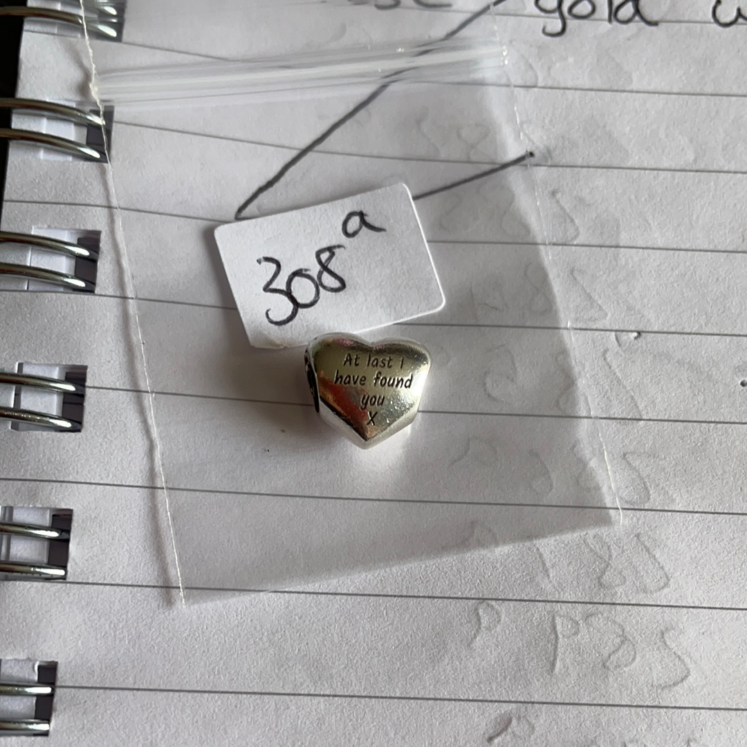 Genuine Pandora Silver Puffed Heart Charm With 'At Last I Have Found You' Wording