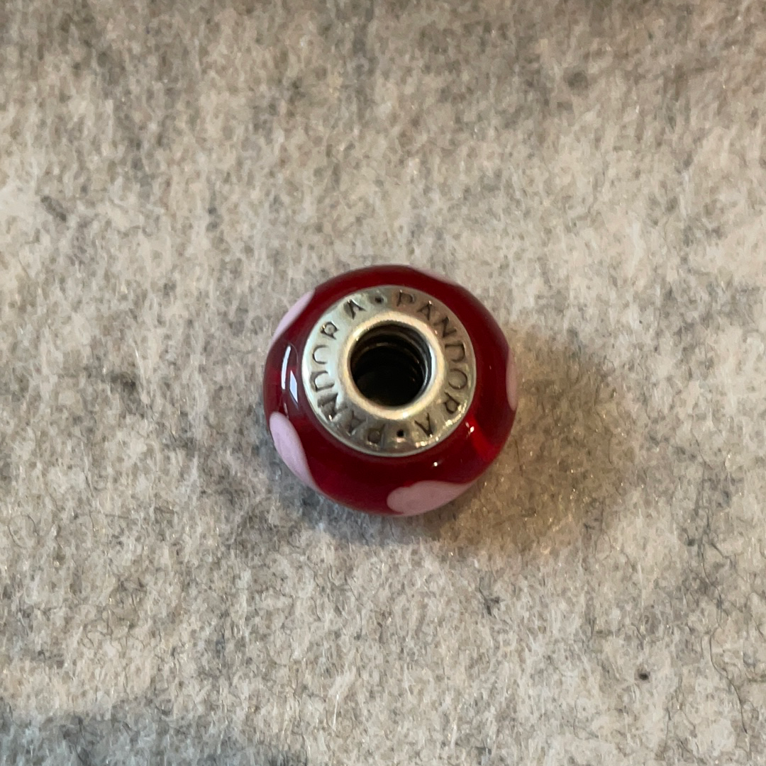Genuine Pandora Red Murano Glass Charm with Hearts