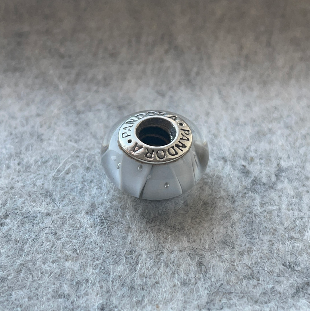Genuine Pandora White Bubble and Triangle Glass Murano Charm