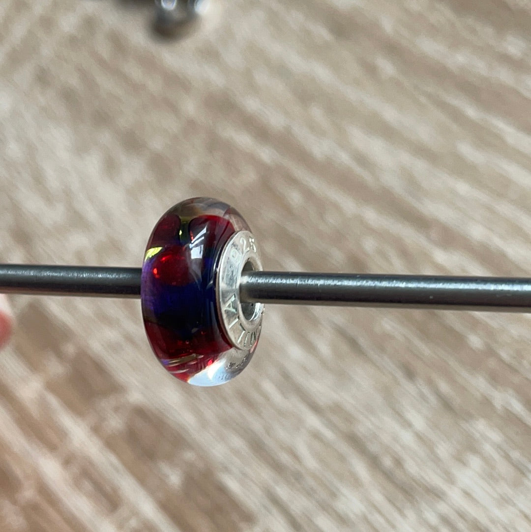 Genuine Chamilia Murano Oil Spill Style Flower Iridescent Unusual Charm