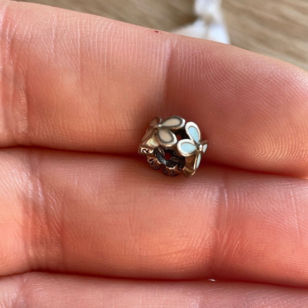 Genuine Chamilia White and Blue Enamel Flower Spacer