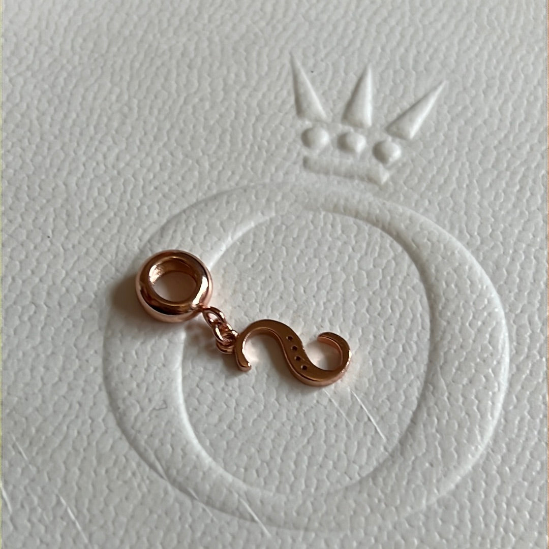 sterling Silver Rose Gold Plated Pave Dangle Letter S Charm