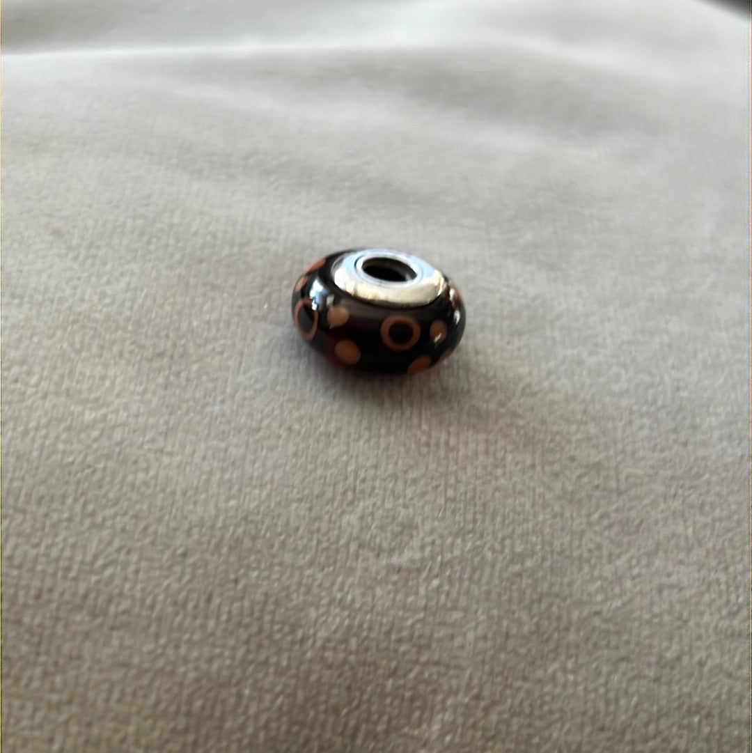 Genuine Pandora Orange and Black Murano Glass Charm
