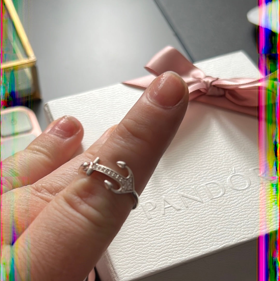 Thomas Sabo Sterling Silver Pave Anchor Ring Size 56