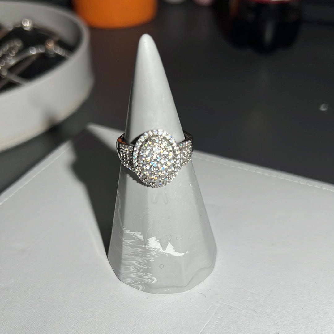 Sterling Silver Pave Huge Oval Clear CZ Stone Ring Size 60