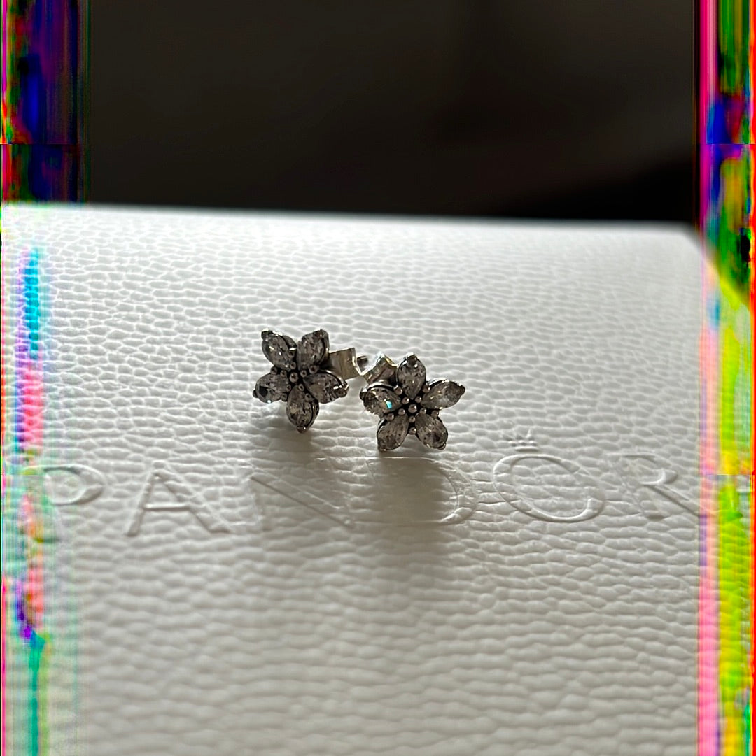 Genuine Pandora Pave CZ Flower Earrings