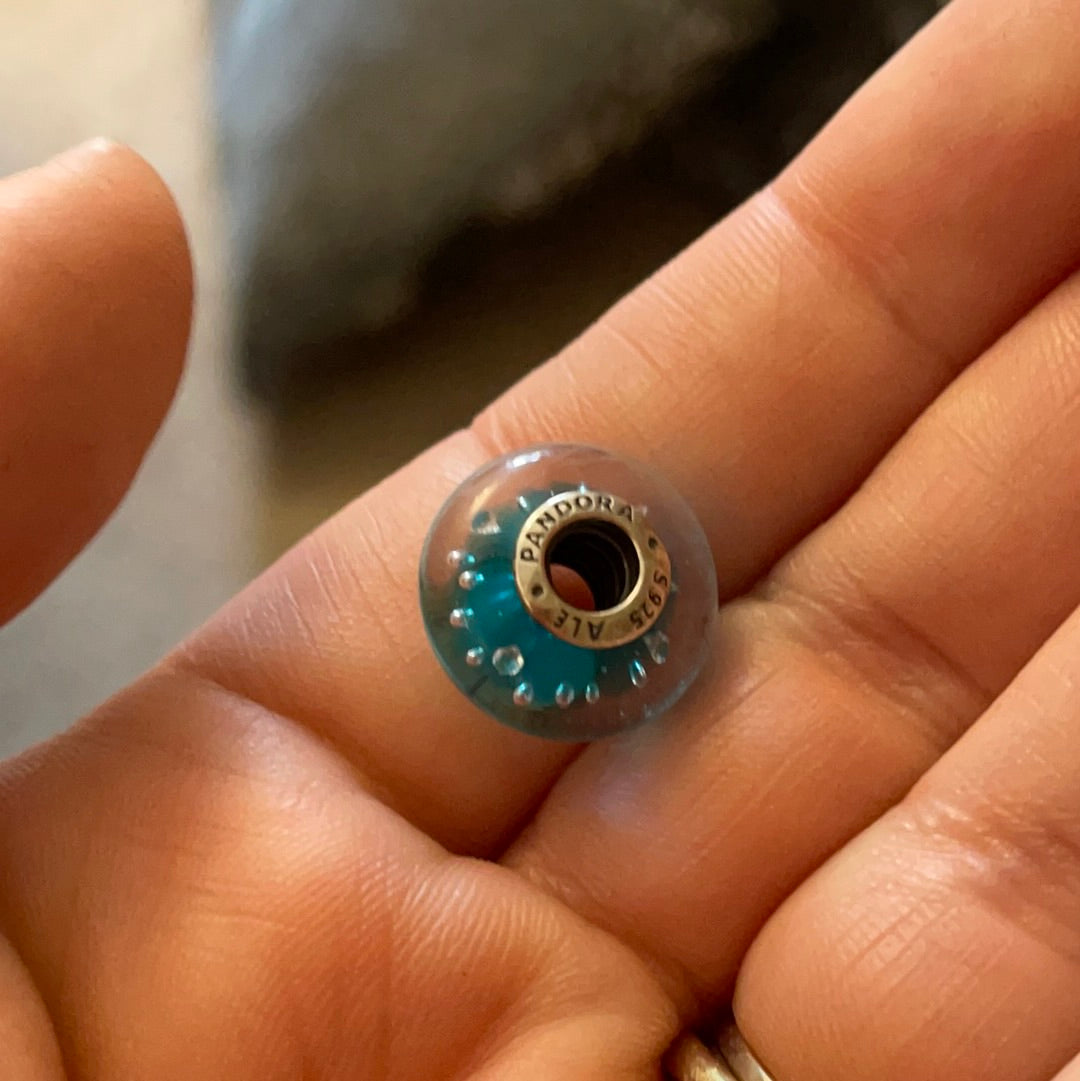 Genuine Pandora Teal Baby Blue Fizzle Murano Charm