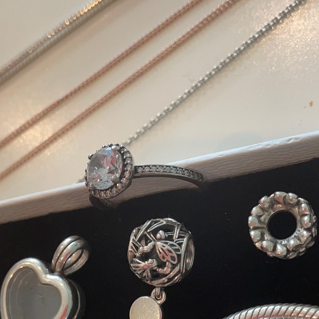 Genuine Pandora Pave Circle Clear CZ Stone Ring Size 52