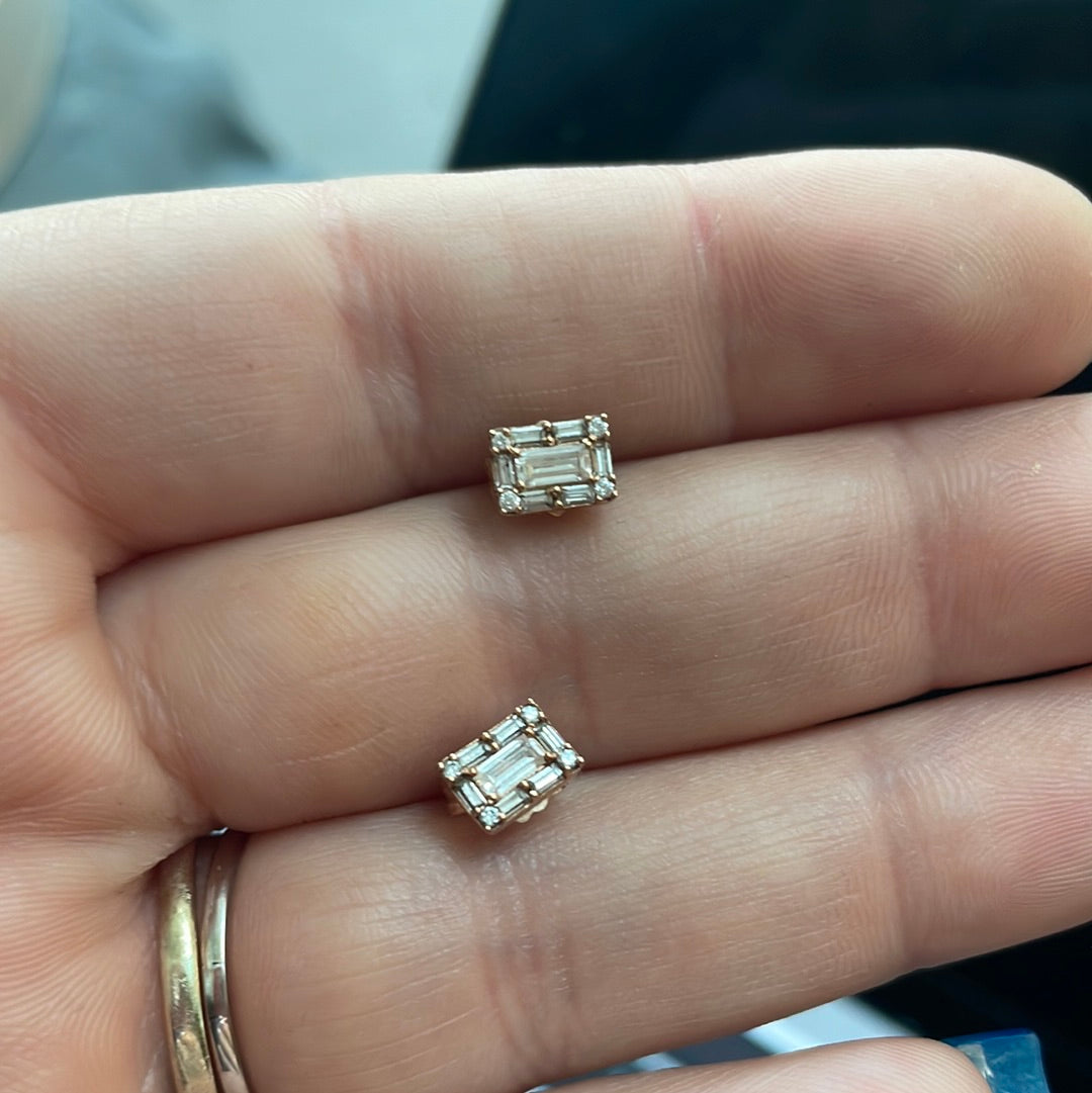 Genuine Pandora Silver OR Rose Gold Rectangle Pave CZ Stud Earrings Beautiful