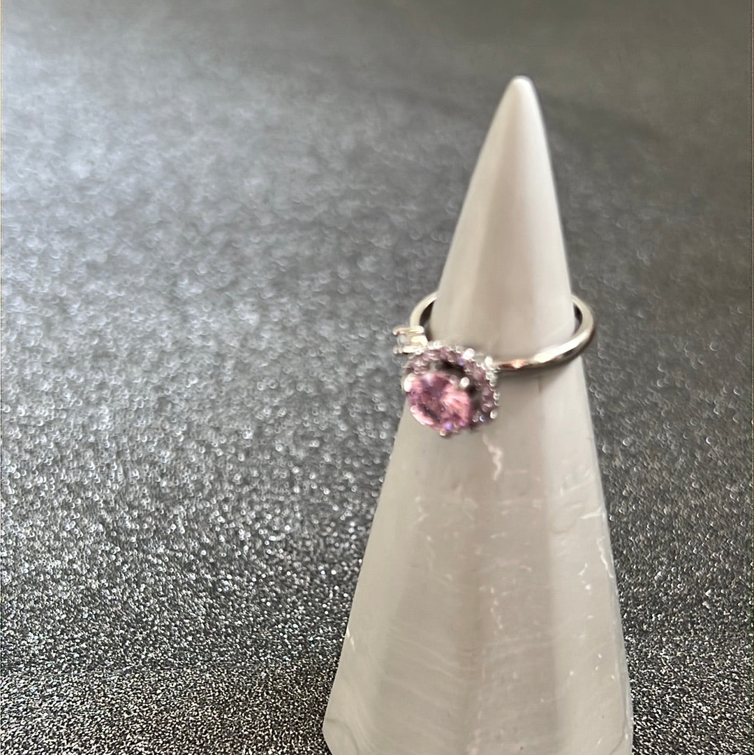 Beautiful Adjustable Anxiety Spinning Ring - Large Pink Stone and Clear Pave Decoration