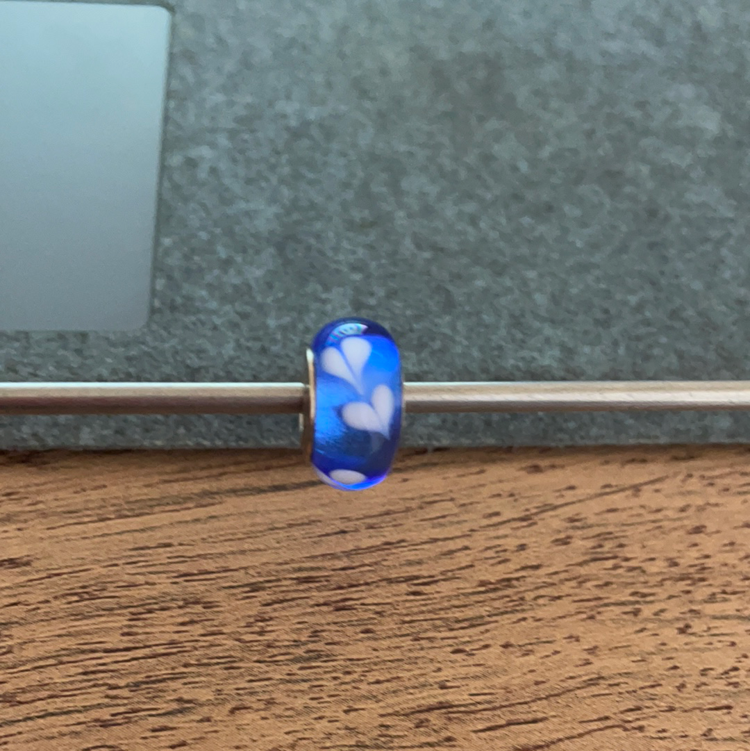 Genuine Chamilia Blue and White Double Heart Murano Charm