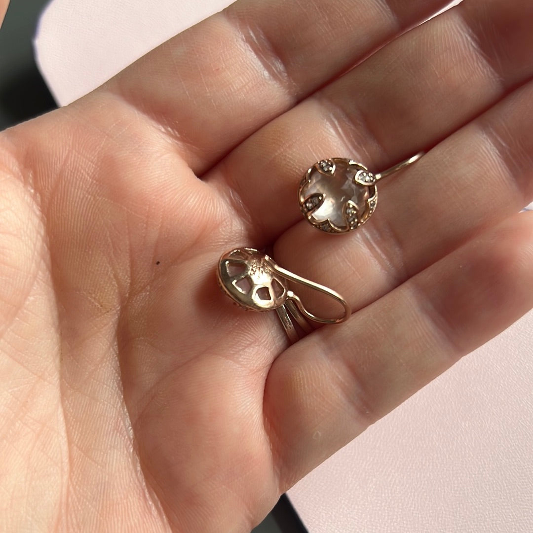 Genuine Thomas Sabo Rose Gold Luna Rose Quartz Pave Earrings Dangle