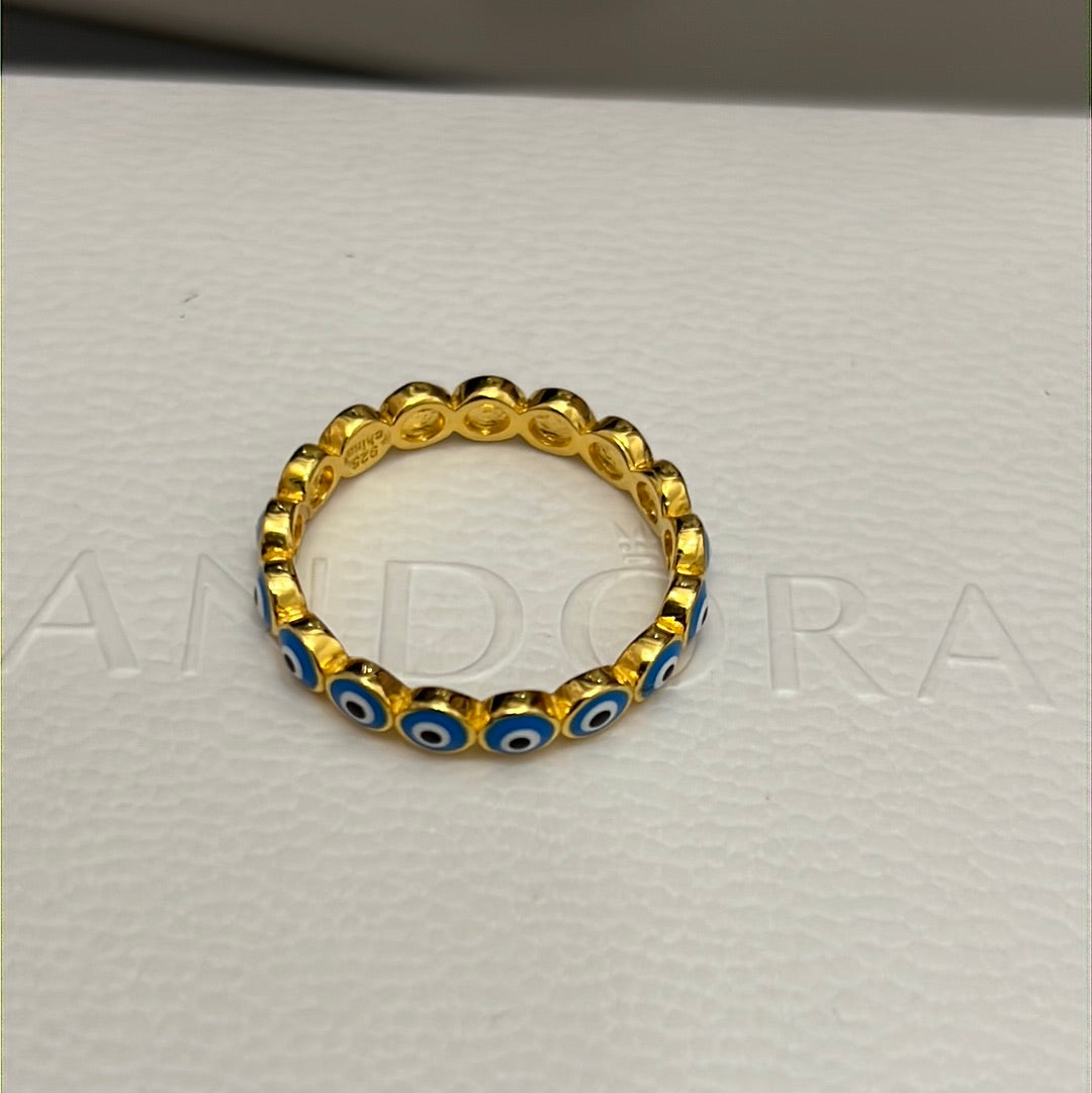 Sterling Silver Gold Plated Enamel Lucky Evil Eye Ring Ring Size 60