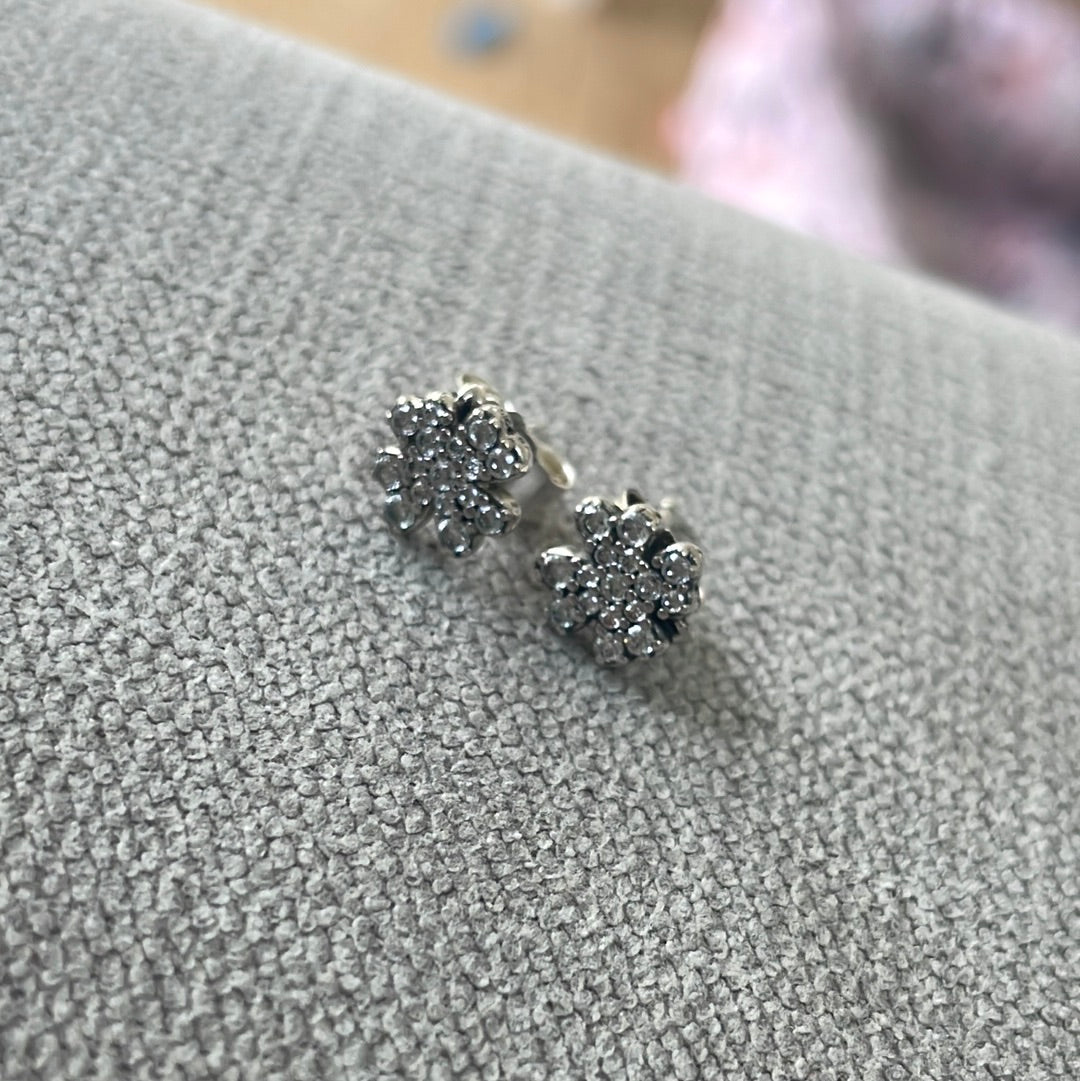 Genuine Pandora Clover Flower Pave Earrings