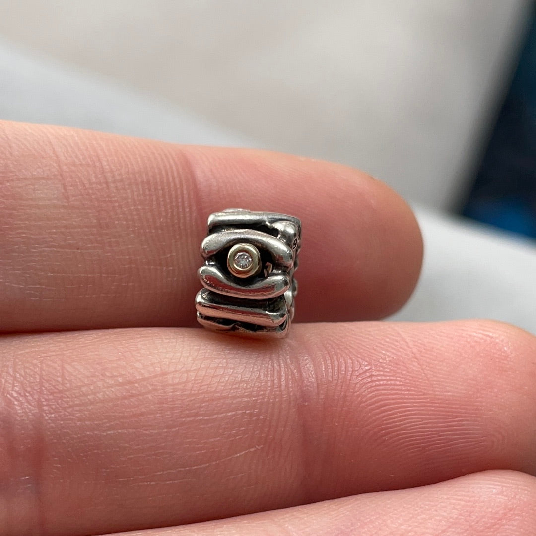 Genuine Pandora Two Tone Diamond XOXO HTF Charm