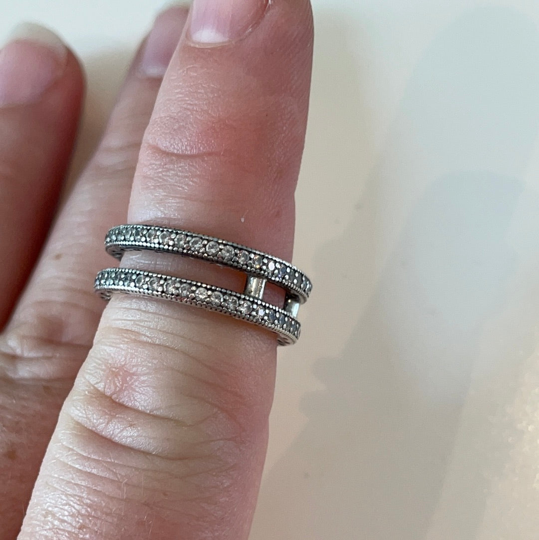 Genuine Pandora Huge Chunky Ring Pave 2 Layer Ring in Size 54