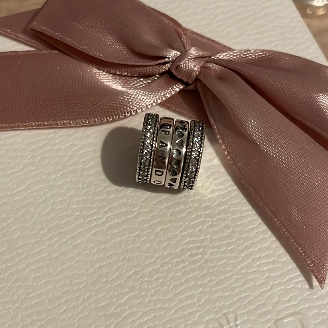 Genuine Pandora Pave Logo Hearts Spinning Charm