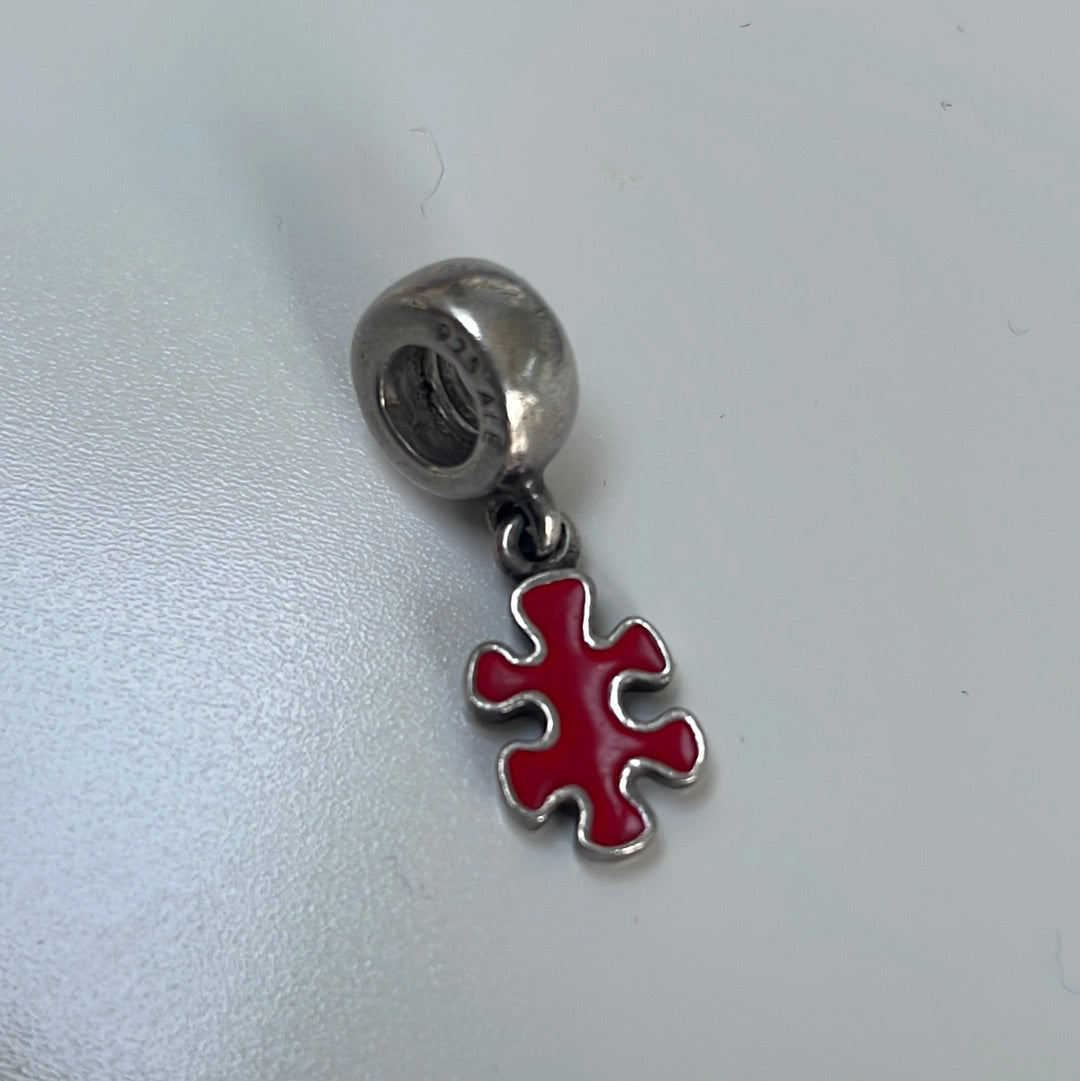 Genuine Pandora Red Enamel Jigsaw Puzzle Piece Dangle Charm RARE HTF