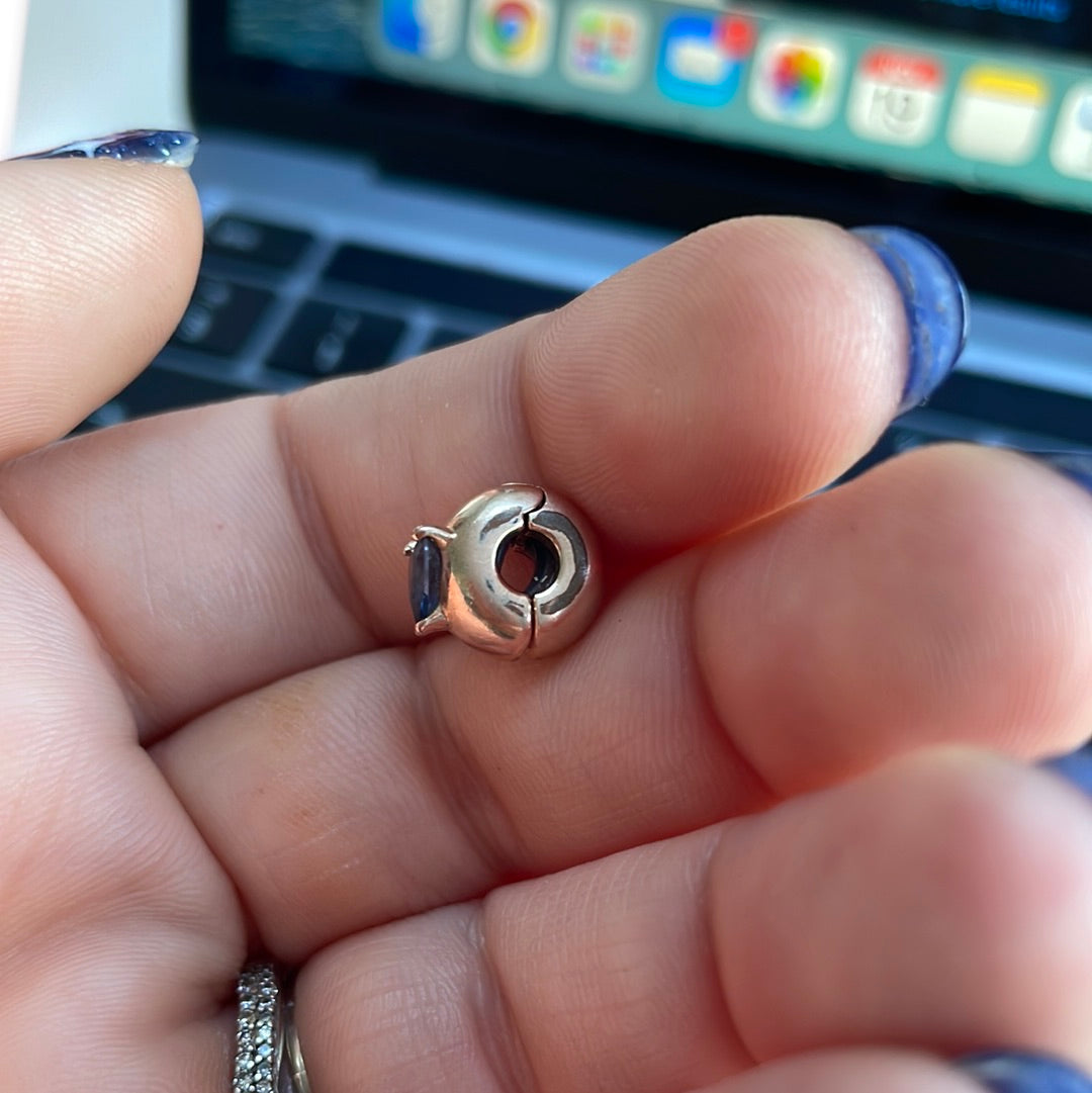 Genuine Pandora Rose Gold Blue Solitaire Single Clip