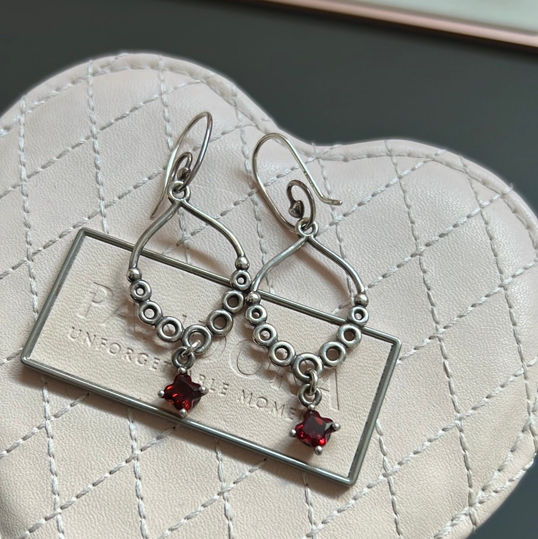 Genuine Pandora Super Rare Compose HTF Garnet Dangle Openwork Hoop