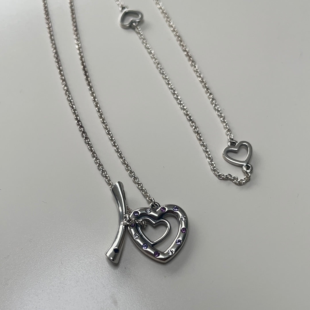 Genuine Pandora T bone Pave Heart Necklace 50cm drop