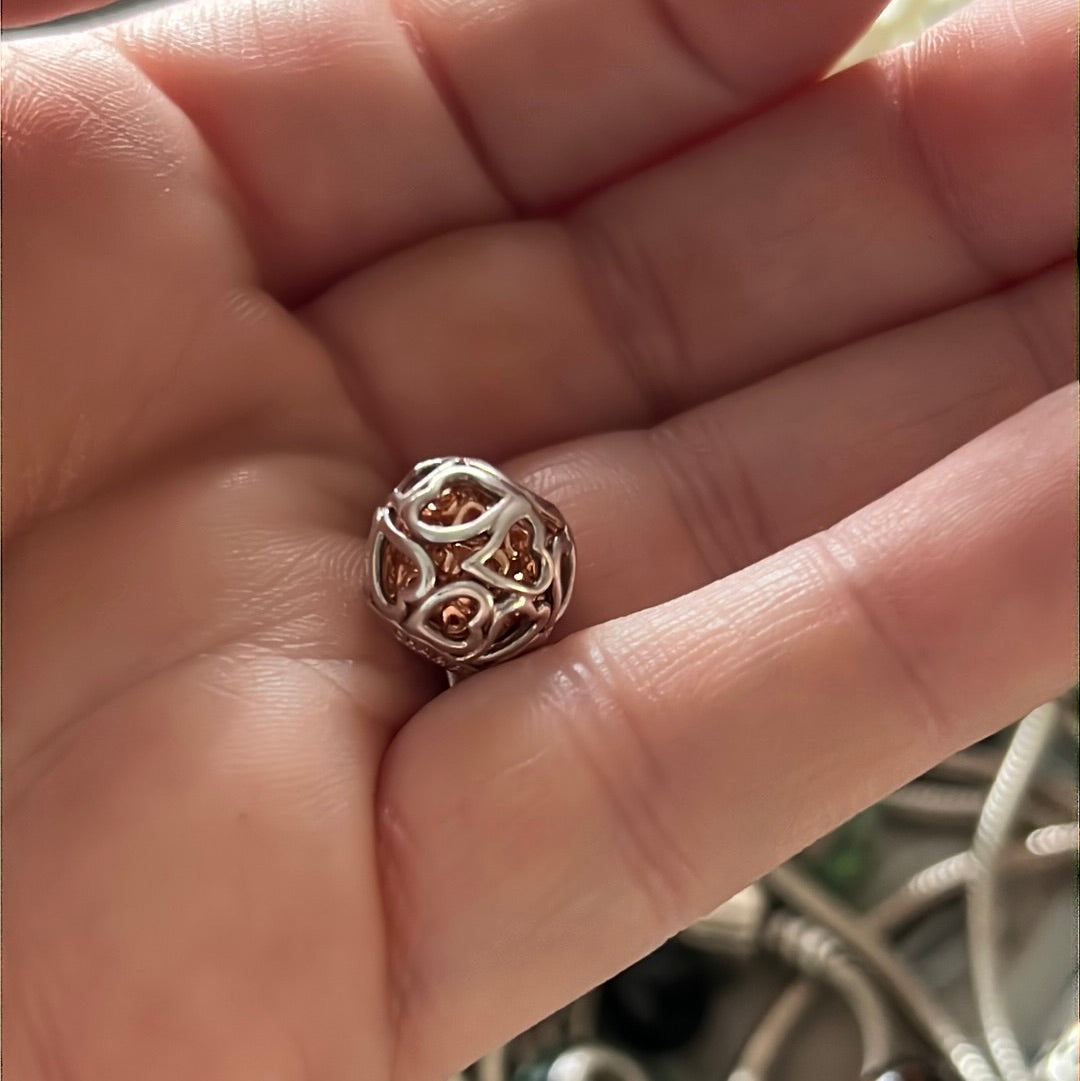 Genuine Chamilia Silver and Rose Gold Openwork Heart Charm