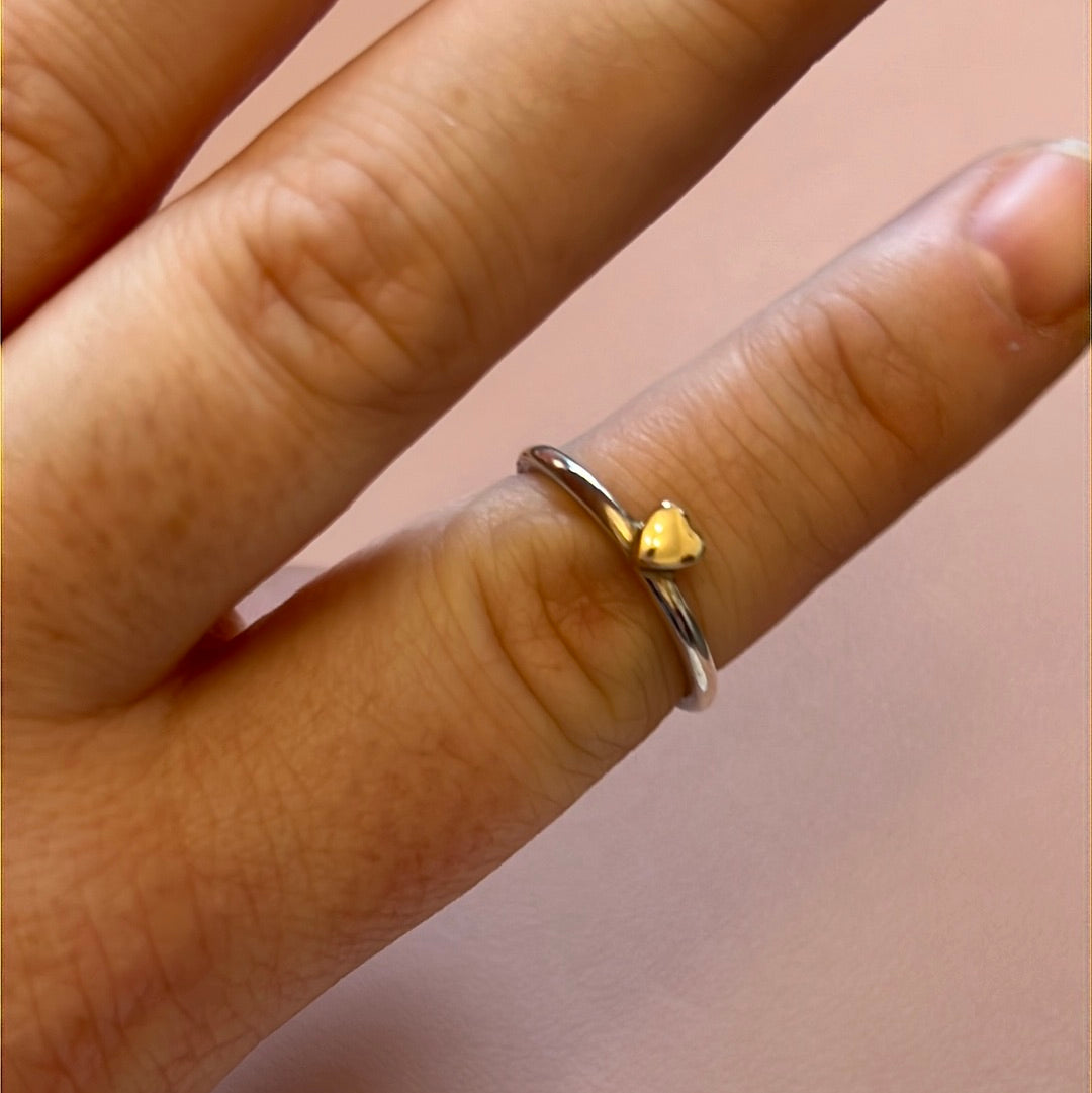 Genuine Pandora Silver with 14ct Gold Tiny Heart Ring 56