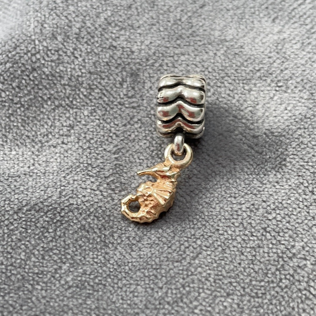 Genuine Pandora Two Tone RARE HTF Seahorse Dangle Charm