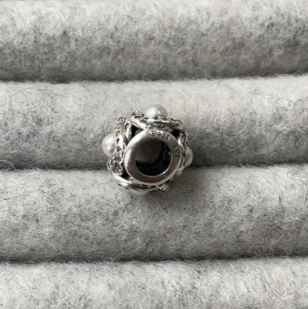 Genuine Pandora Pearl Pave Flower Charm with Pave Petals