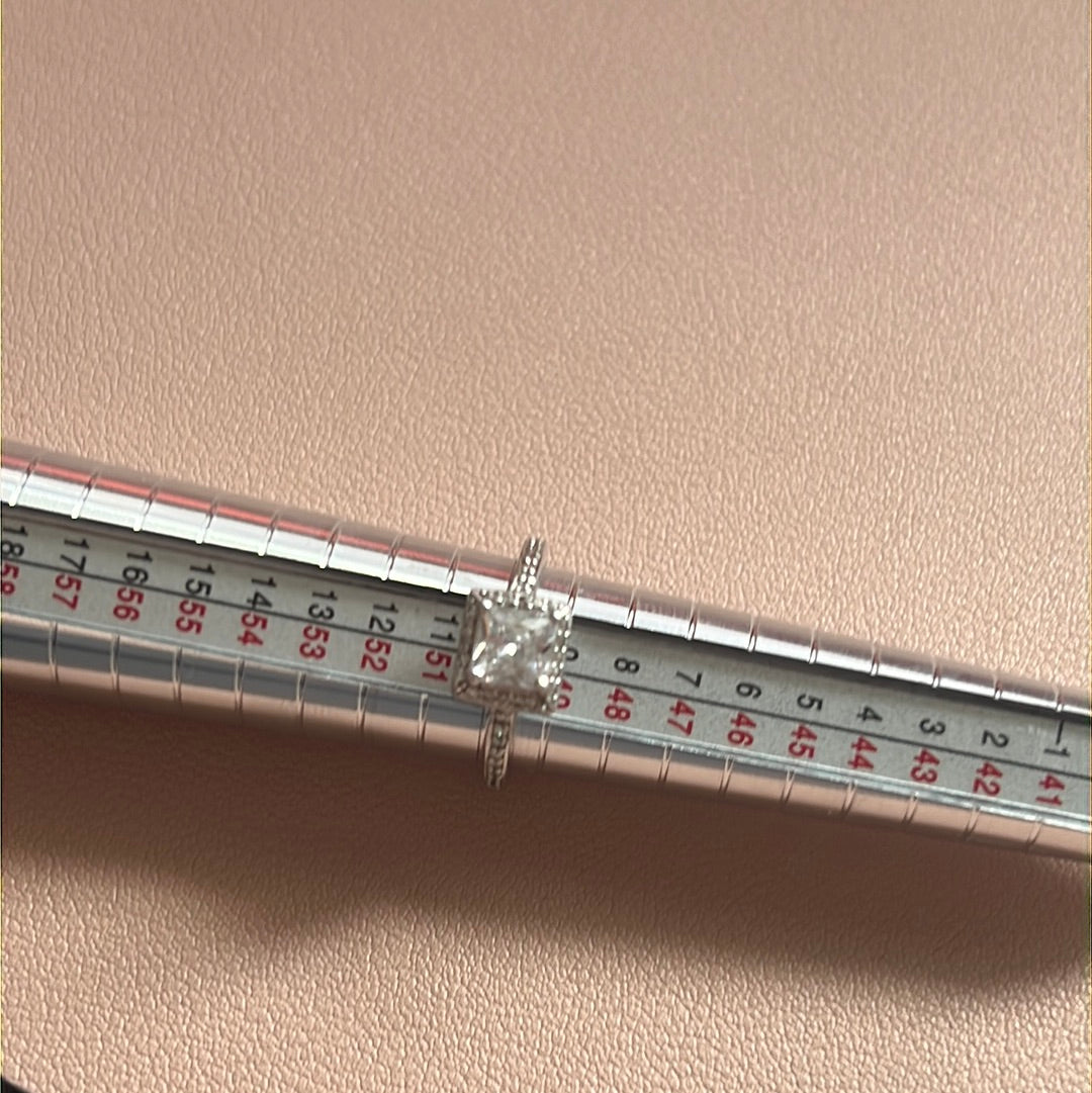 Sterling Silver Square Square CZ With Half Pave Band Ring Size 50