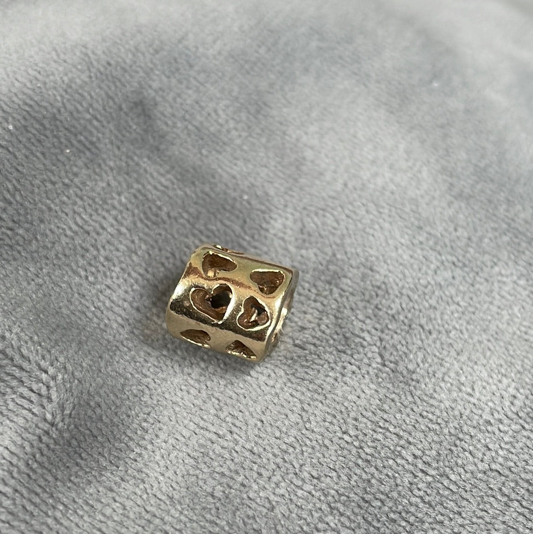 Genuine Pandora Solid 14ct Gold Tunnel Heart Openwork Charm HTF