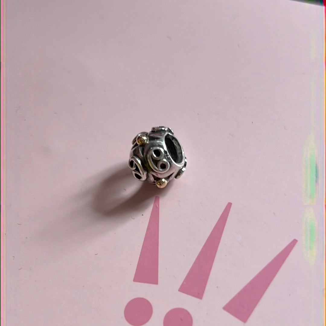 Genuine Pandora Two Tone Swirl Spiral and Abstract Victorian Cross Charm 14k Swirl