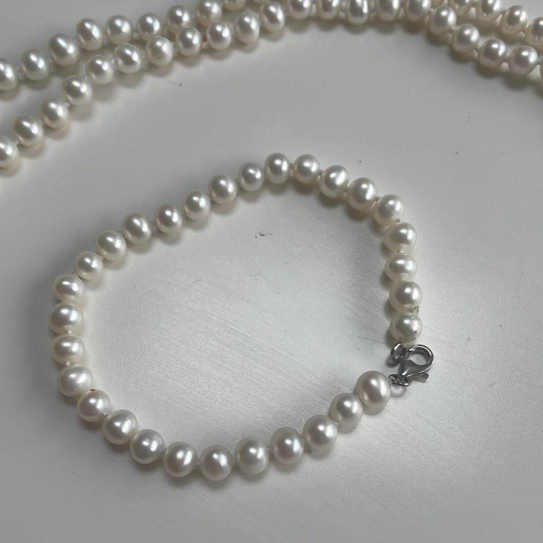 Sterling Silver and Pearl Necklace and Bracelet Set