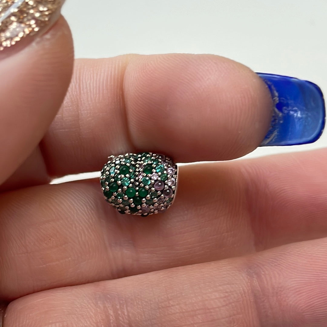 Genuine Pandora Lucky Clover Green and Clear Pave Heart Charm