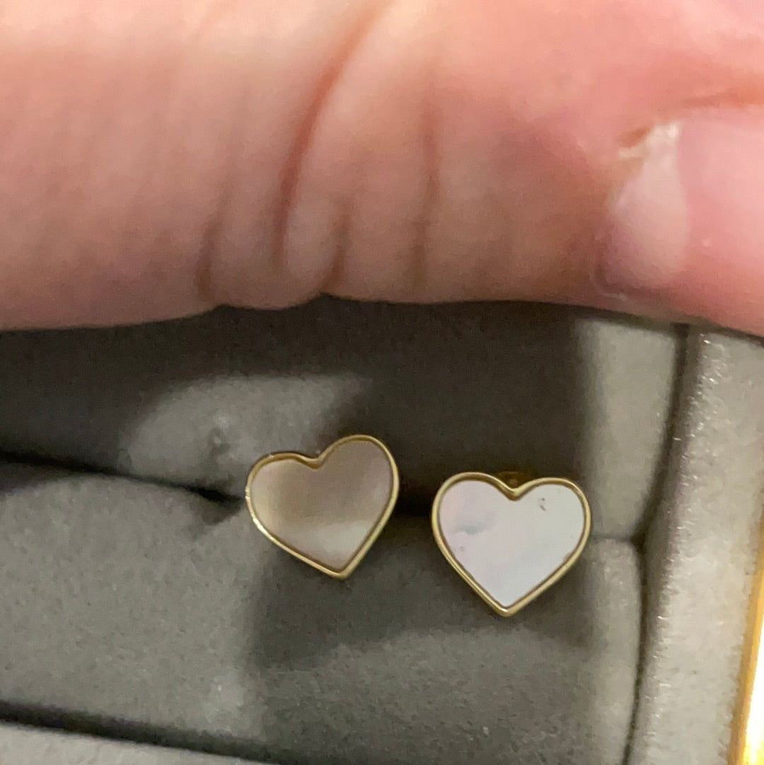 Brand New Two Tone Mother Of Pearl Heart Earrings