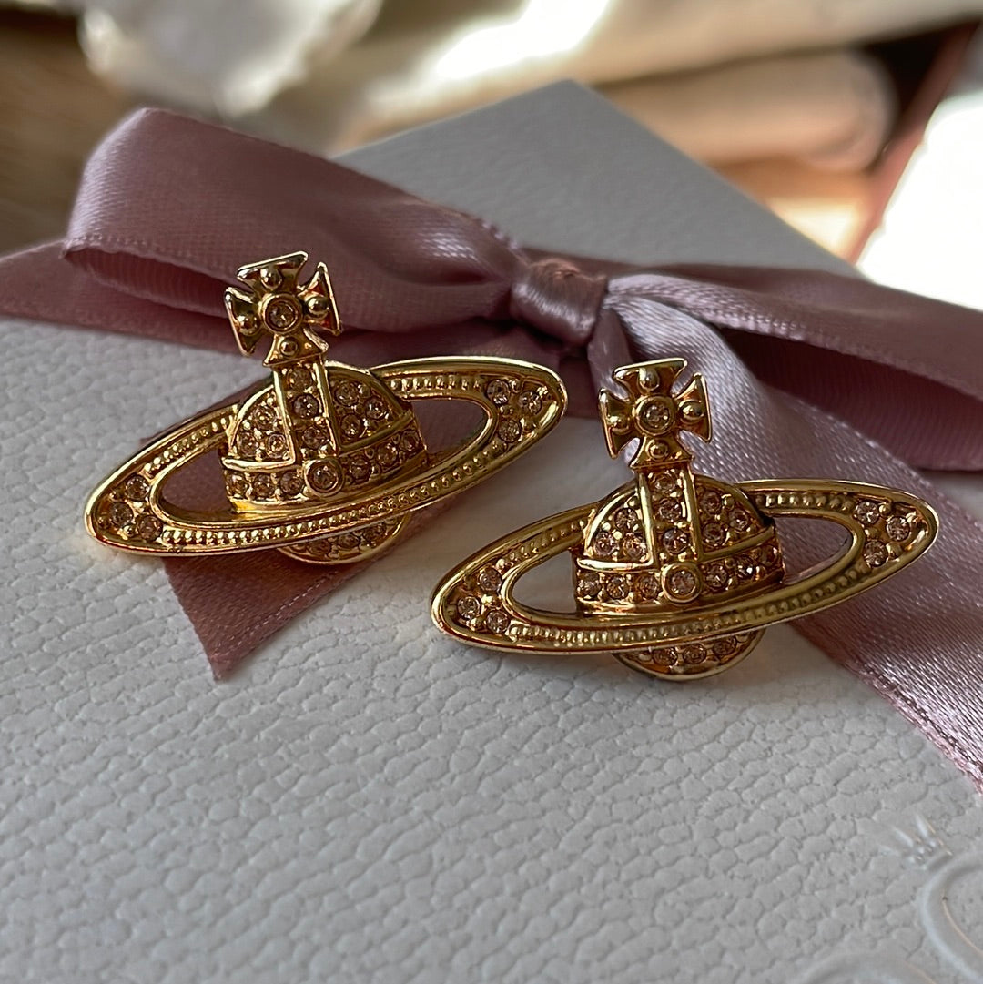 Genuine Vivienne Westwood Mini Bas Relief Gold Earrings