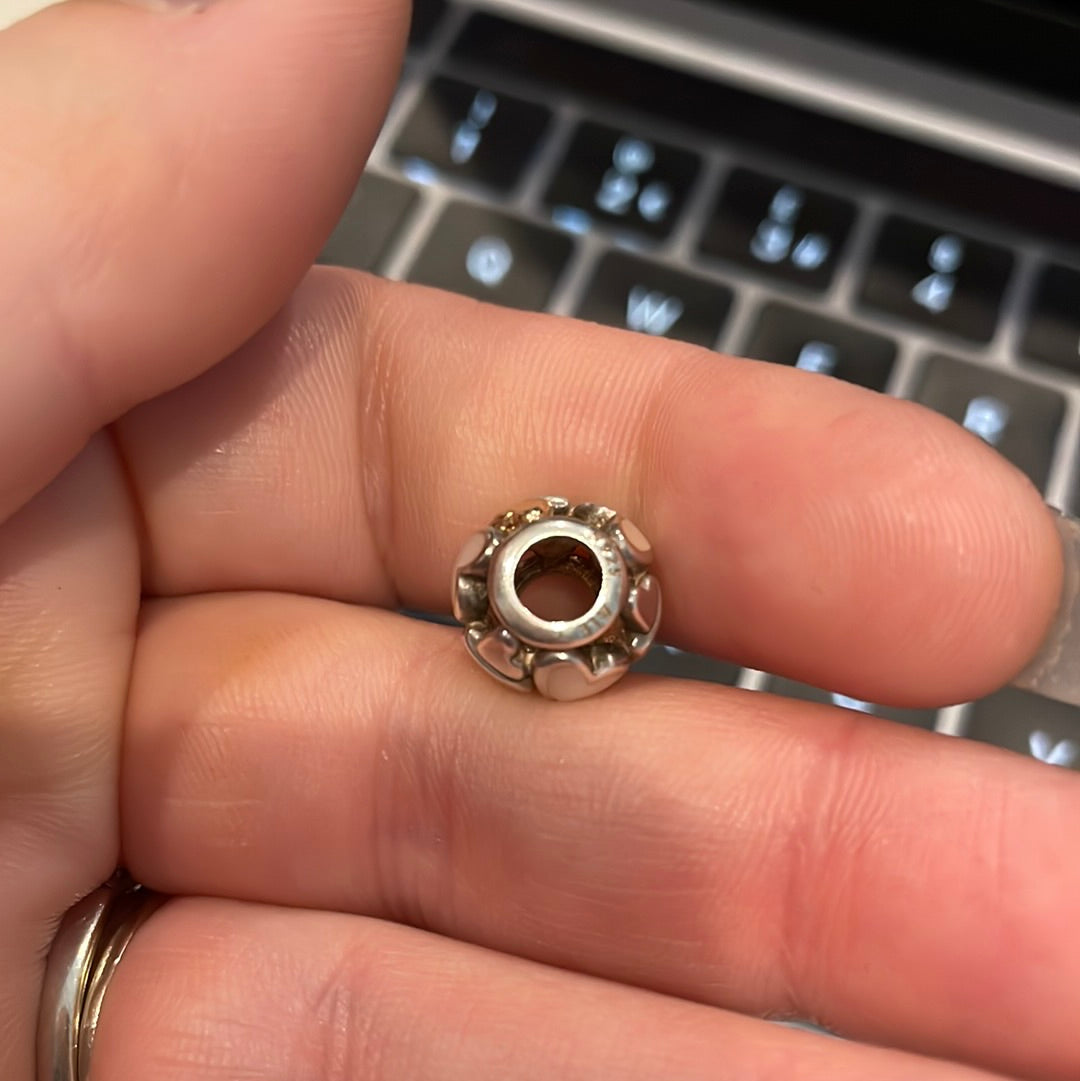 Genuine Pandora Mother of Pearl and Two Tone Openwork Heart Charm
