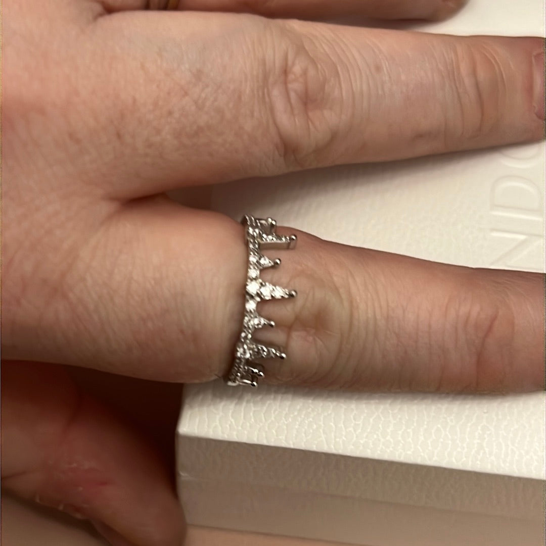 Sterling Silver Clear CZ Pave Abstract Crown Line Ring Size 60