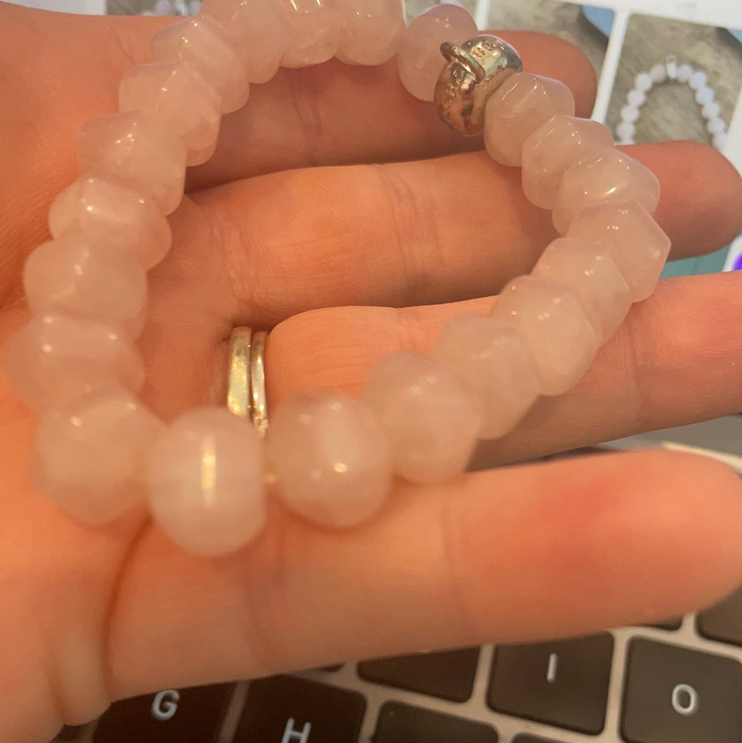 Genuine Thomas Sabo Sterling Silver  Charm Clasp Rose Quartz Bracelet Large