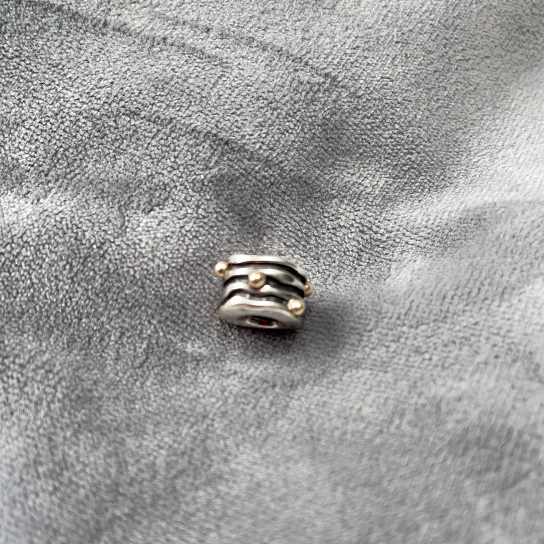 Genuine Pandora Two Tone Abstract Line With 14K Dots RARE HTF Charm