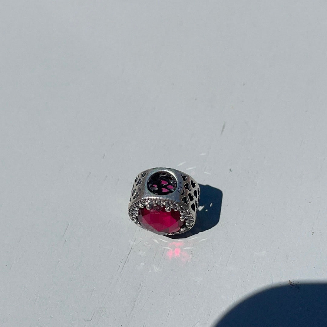 Genuine Pandora Beautiful Cerise Pink/ Red Radiant Heart Charm With Pave Stones