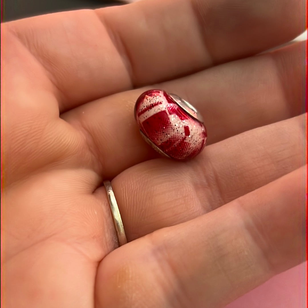 Genuine Italian Glass Murano Red White and Glitter Charm