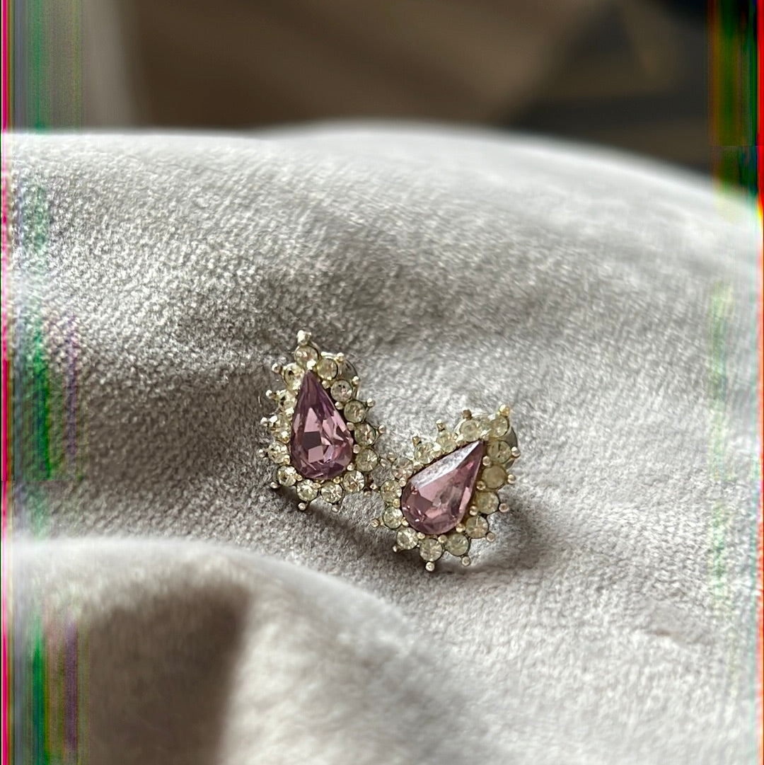 Silver Plated Earrings With Clear and Purple Pave