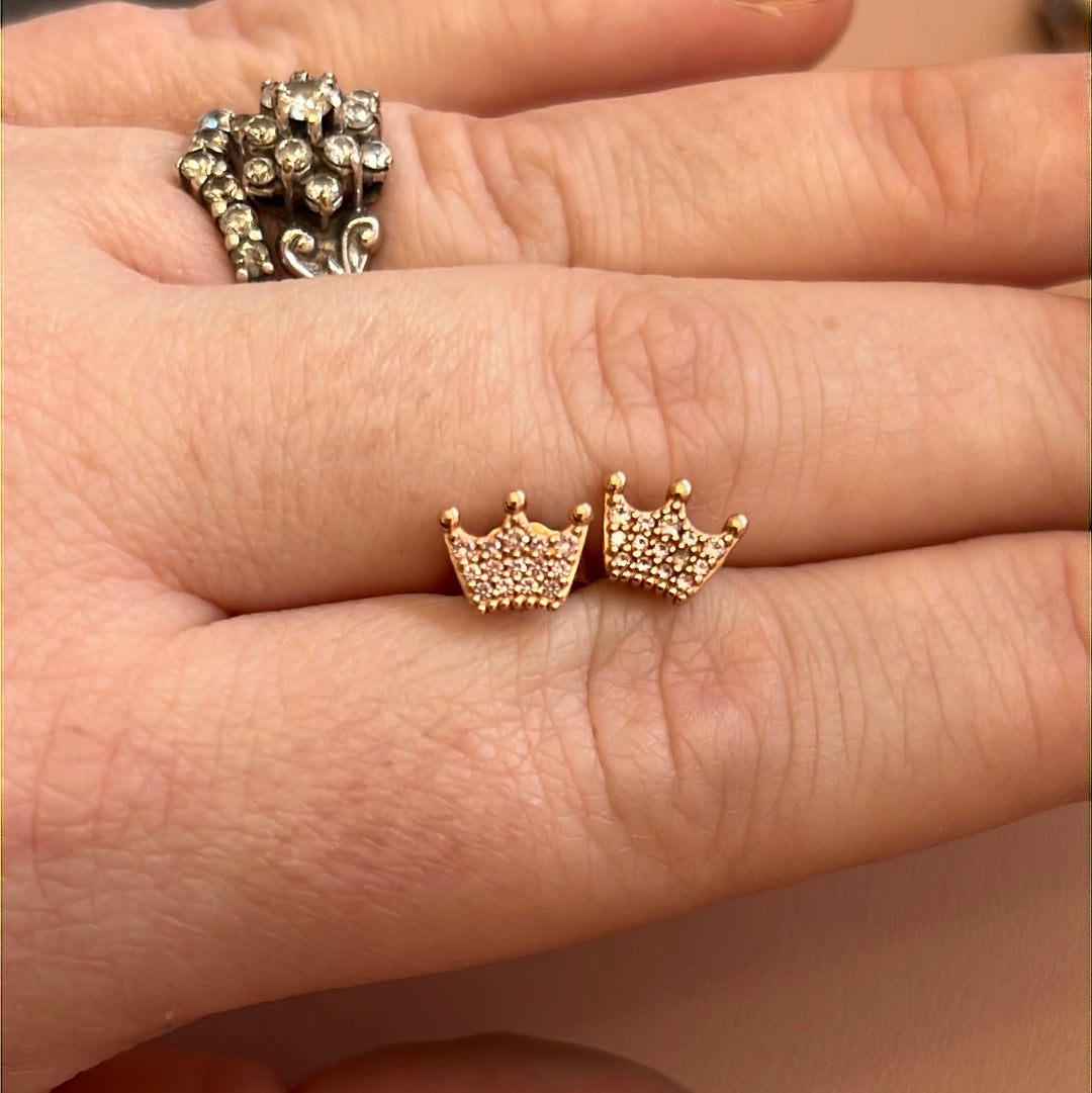 Genuine Pandora Crown Pave Earrings Studs