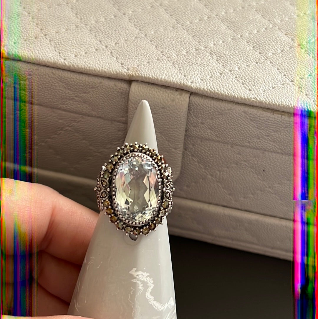 Unbranded Sterling Silver Pave Oval Clear CZ Stone Ring Size 53 Statement