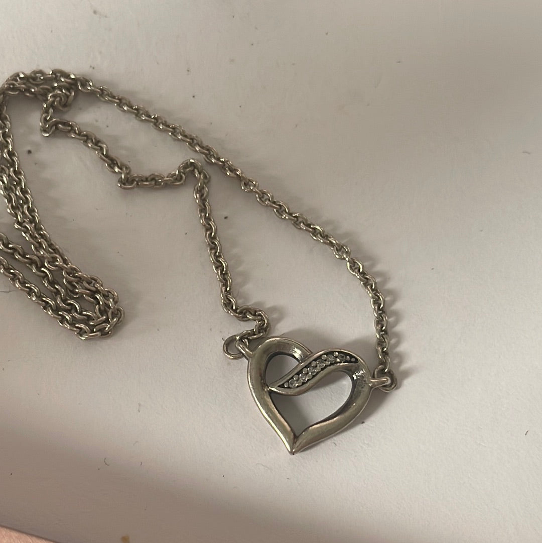Genuine Pandora Pave Line Heart Necklace 44cm Chain