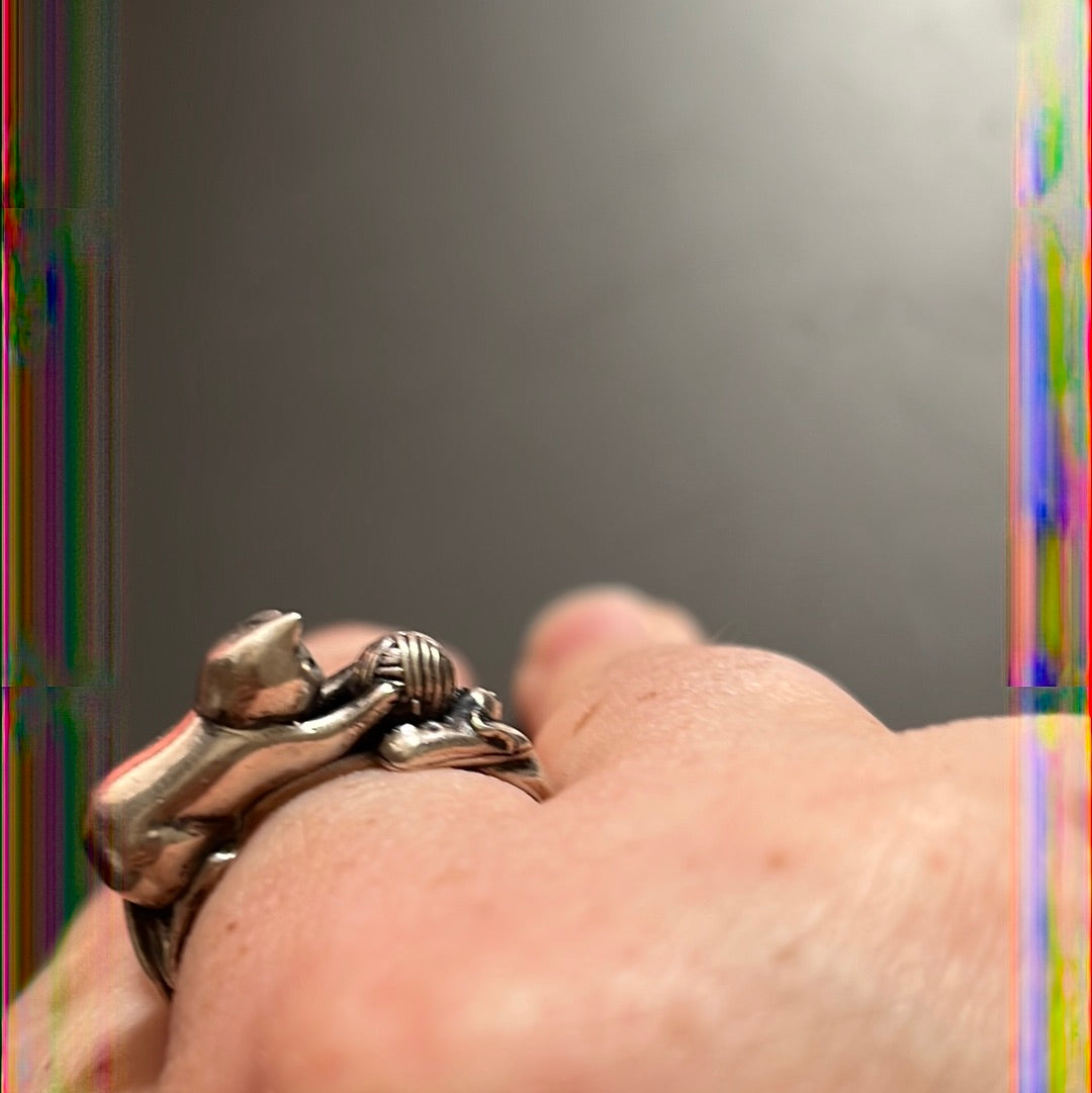 Genuine Keikobee Handmade Solid Silver Playful Cat Ring Size 58