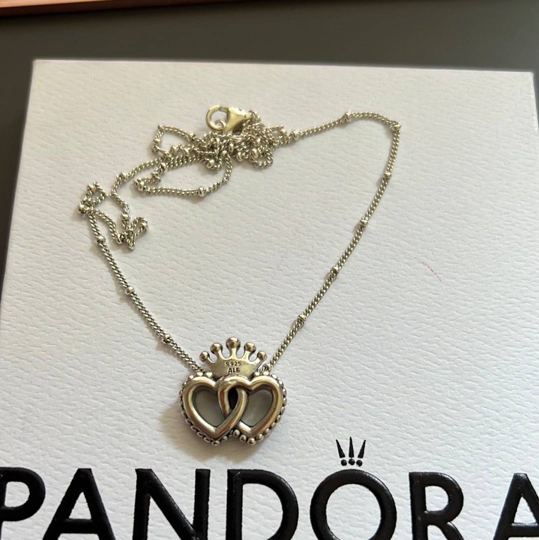 Genuine Pandora Regal Hearts United Necklace Approx 40cm Beaded Necklace